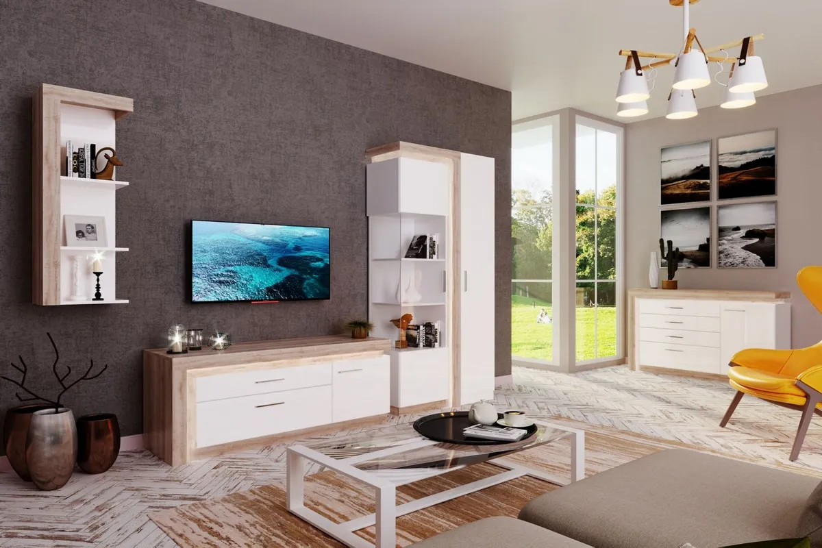 Гостиная Люмен (Белый снег) — Мебель-центр Озерцо
