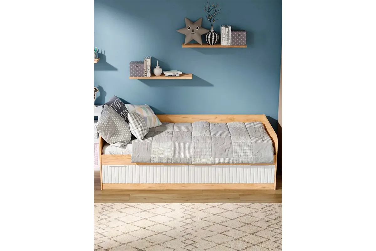 Кровать комбинированная Хилтон 90х200 Тип 1 (Дуб Крафт Золотой/Белый матовый) - купить в Озерце