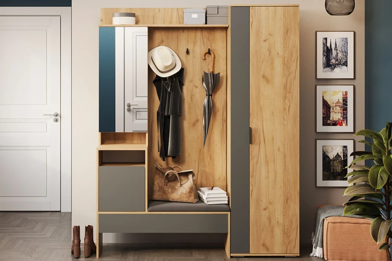 Прихожая Эвита №2 (Дуб Крафт золотой/Графит серый) — Мебель-центр Озерцо