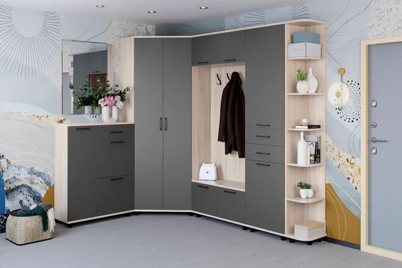 Прихожая Грейс комплект 1 (Ясень Асахи/Антрацит Матовый) — Мебель-центр Озерцо