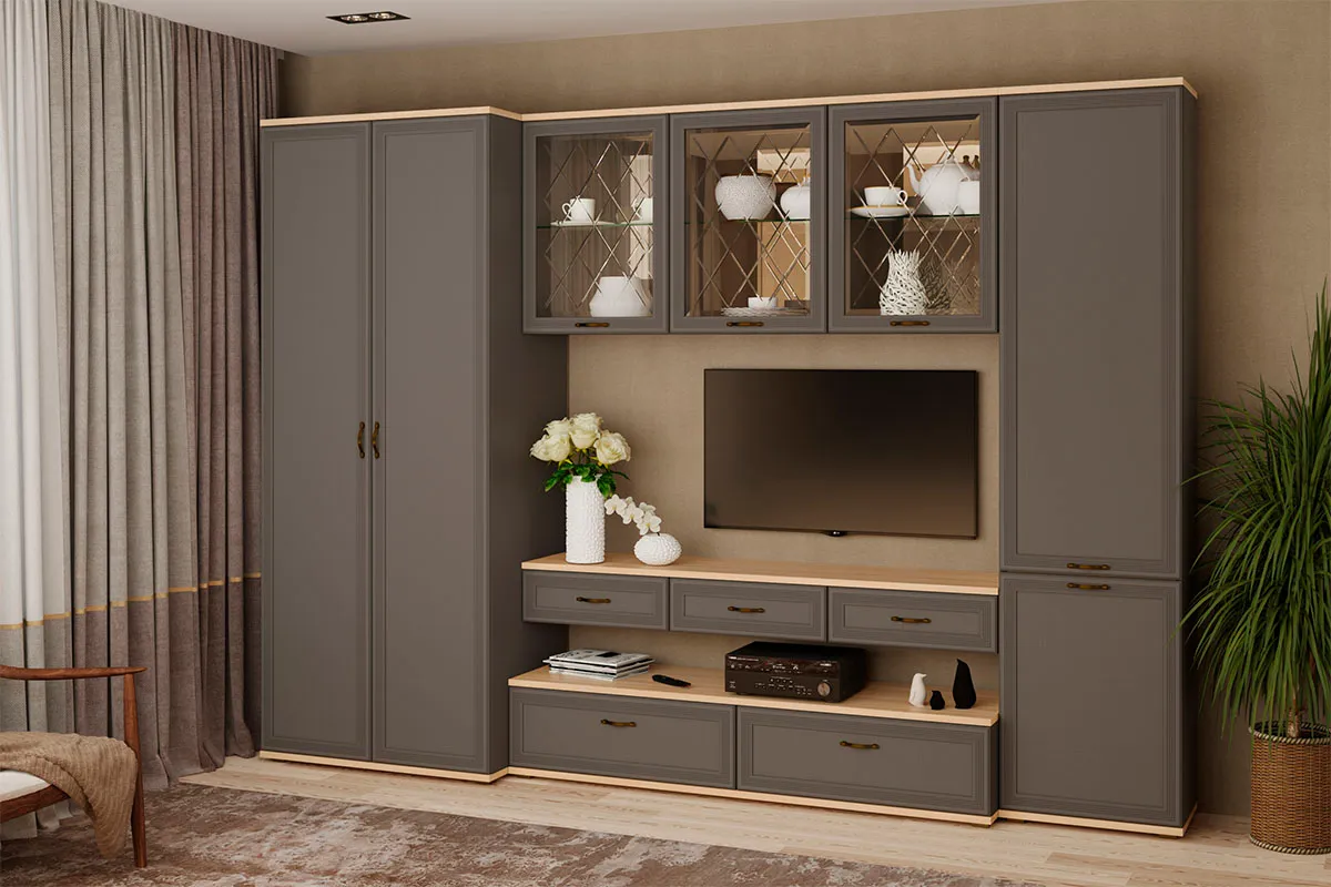 Антресоль АН-1051-АС-СО (Ясень Асахи/Серый Оникс) — Мебель-центр Озерцо