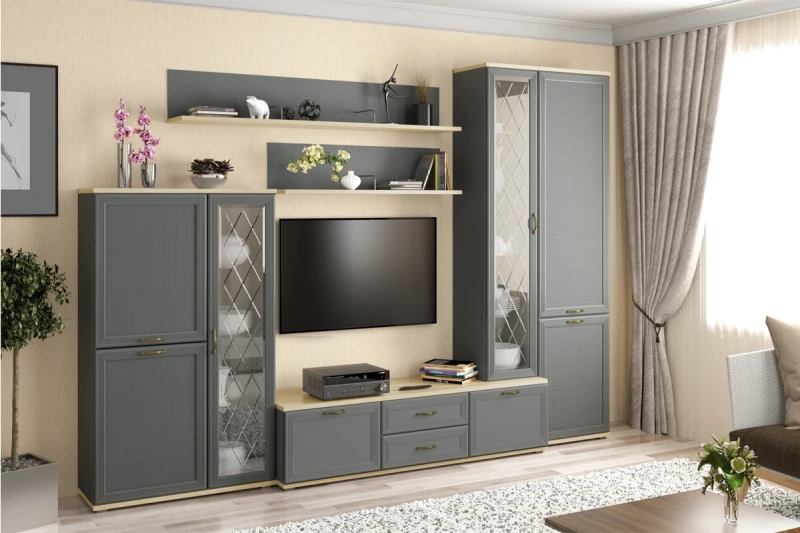 Готовый комплект для гостиной Карина ГК-1001-АС-СО (Ясень Асахи/Серый Оникс) — Мебель-центр Озерцо