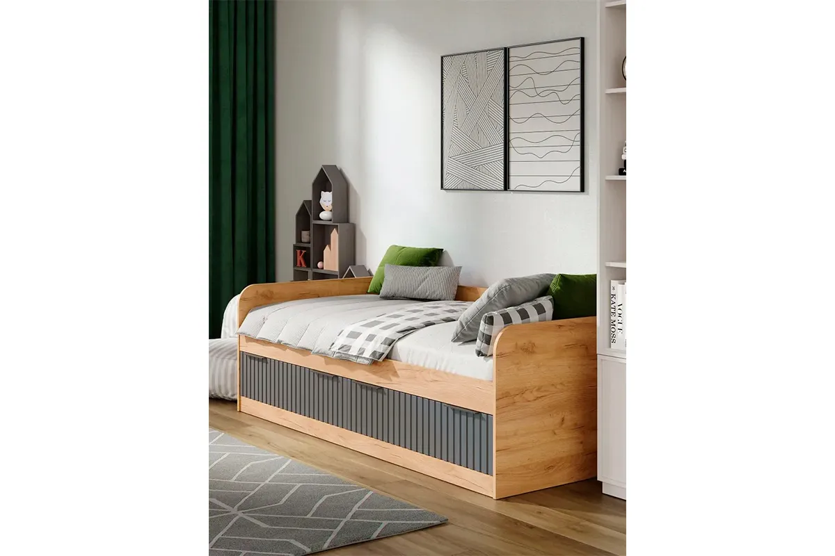 Кровать комбинированная Хилтон 90х200 Тип 1 (Дуб Крафт золотой/Графит матовый) - купить в Озерце