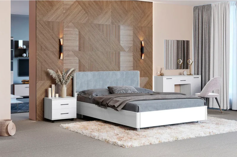 Спальня Грейс комплект 7 (Снежный Ясень/Белый Бриллиант Глянцевый) - купить в Озерце