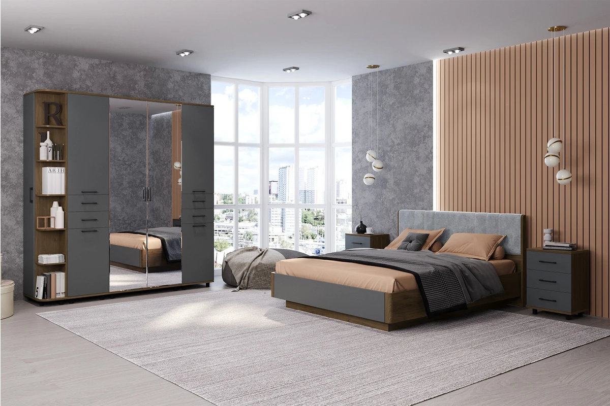 Тумба ТБ-5026-ГТ-АМ (Гикори Джексон Темный/Антрацит Матовый) — Мебель-центр Озерцо