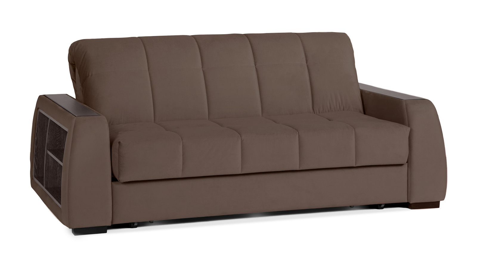 Диван - кровать Domo Pro с полками цвета венге, стежка квадрат, ткань Casanova Chocolate 160x216 — в мебель-центре Озерцо