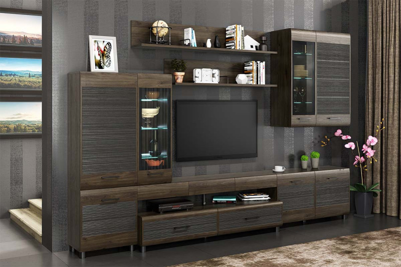 Гостиная Камелия-4 (Гикори Джексон Темный комбинированный) — Мебель-центр Озерцо