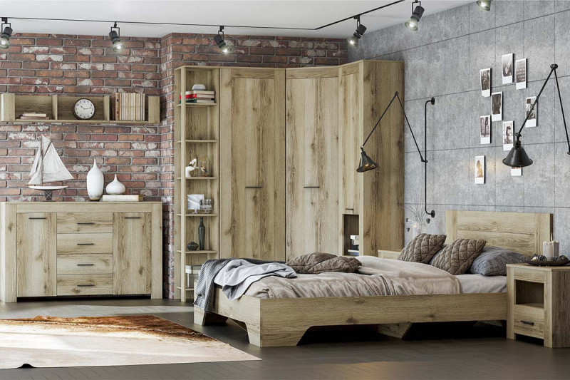 Спальня Квадро Комплект 2 (Дуб Делано Светлый) - купить в Озерце