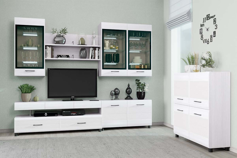 Гостиная Камелия-8 (Снежный ясень) — Мебель-центр Озерцо