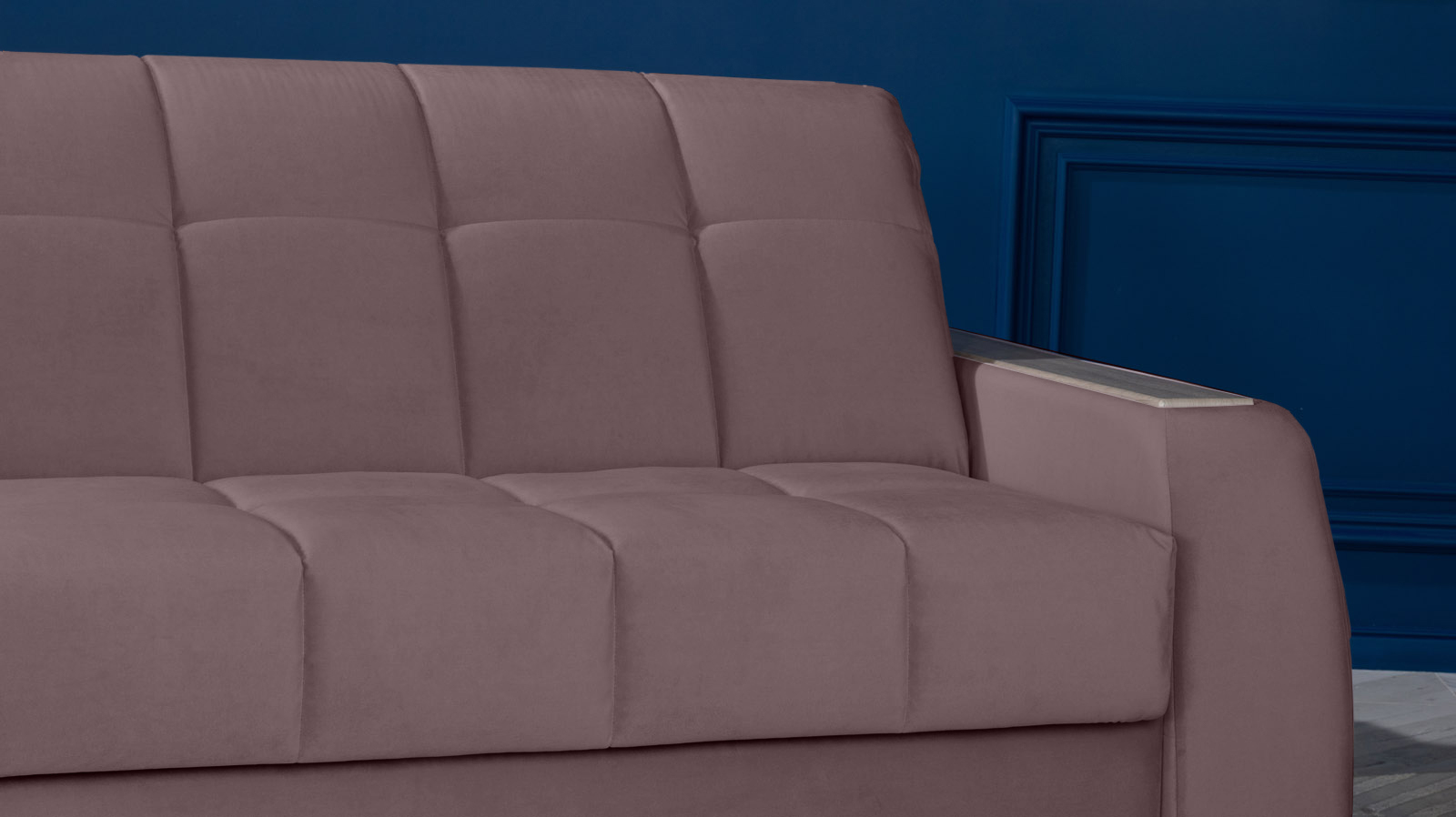 Диван - кровать Domo Pro с накладкой цвета ясень, стежка квадрат, ткань Casanova Lilac 160x216 — в мебель-центре Озерцо