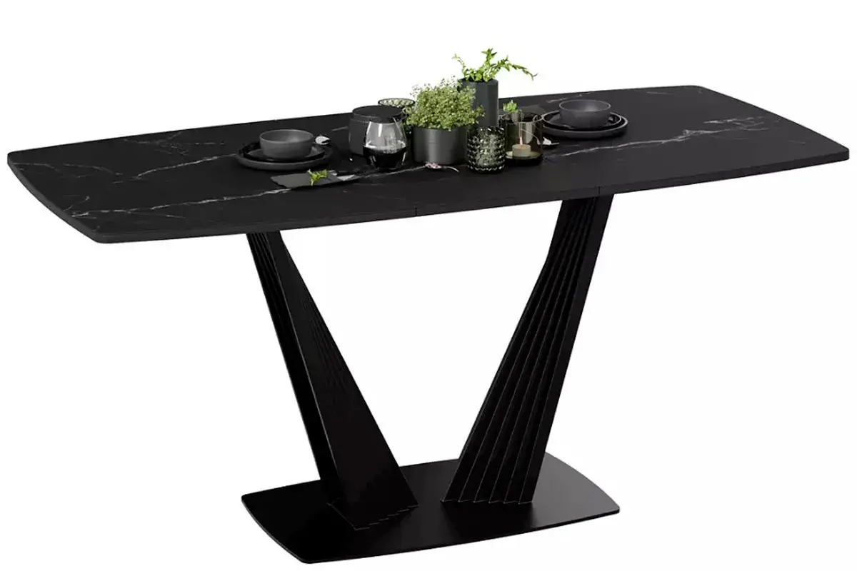 Стол раздвижной Тип 1 Фабио (Черный муар/Стекло матовое черный мрамор) - купить в Озерце