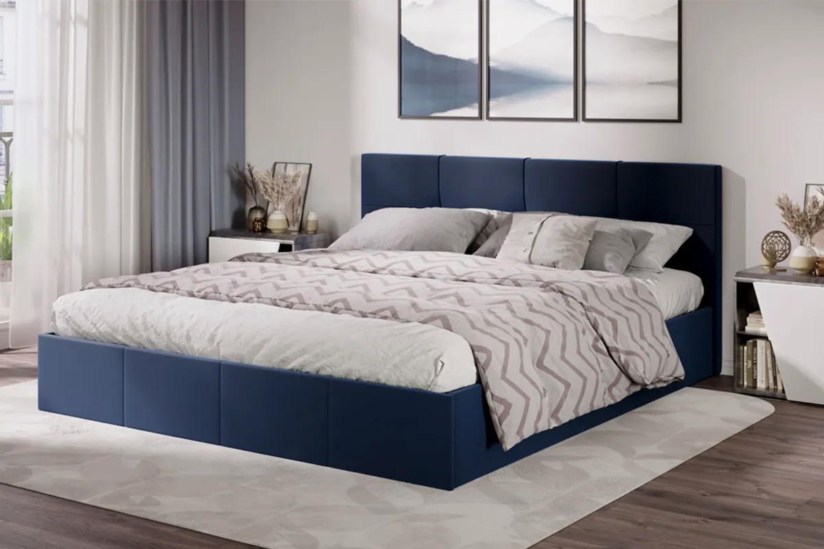 Кровать Лора с ПМ и заглушиной 180х200 (Велюр / Confetti Blue) - купить в Озерце