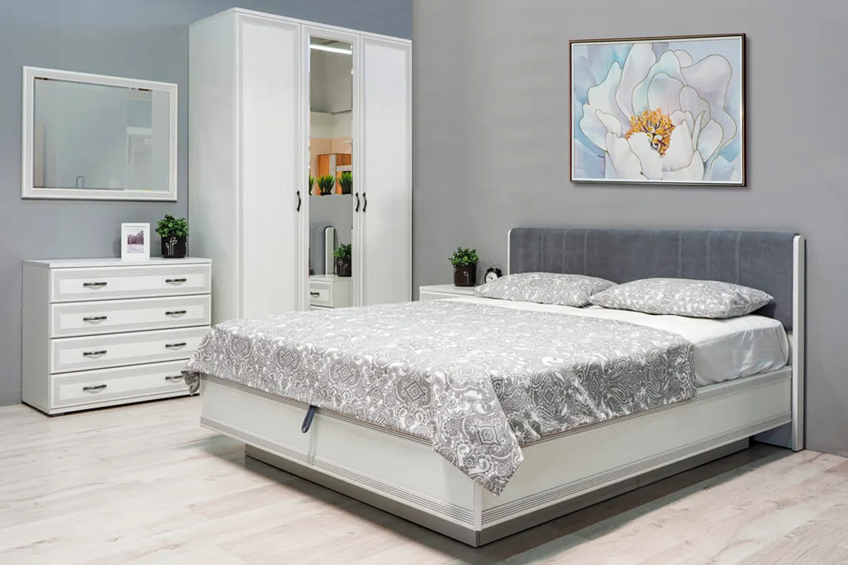 Кровать КР-1013-СЯ-В с ПМ 160х200 (Снежный Ясень/Велюр) - купить в Озерце