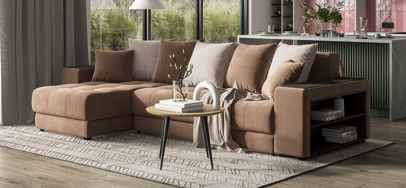 Дубай угловой диван Велюр Монолит мокко, Монолит латте — купить в Озерце