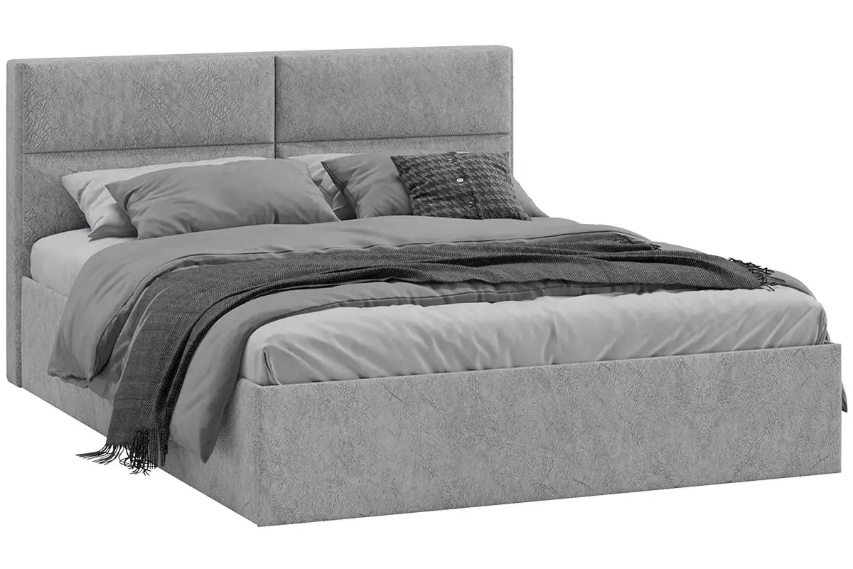 Кровать универсальная Глосс с ПМ Тип 1 без заглушины 160х200 (Микровелюр/Wellmart Silver) - купить в Озерце