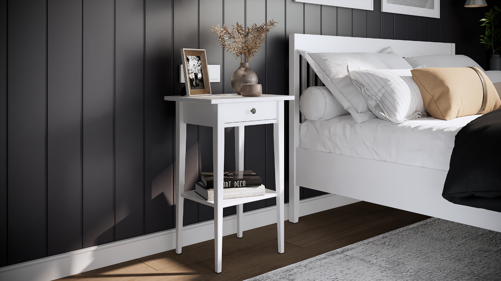 Тумба прикроватная Terek, цвет Белый, 1 ящик, 35x46 — купить в Озерце