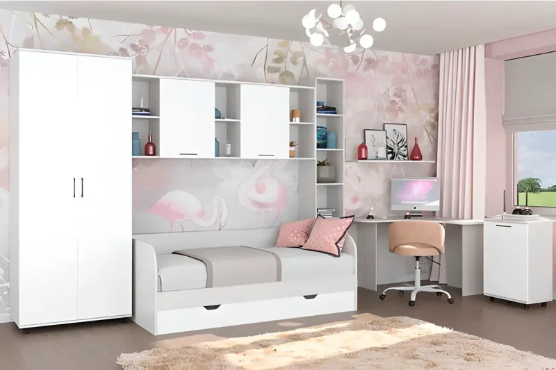 Детская Грейс композиция 1 (Снежный Ясень/Белый Бриллиант Глянцевый) — Мебель-центр Озерцо