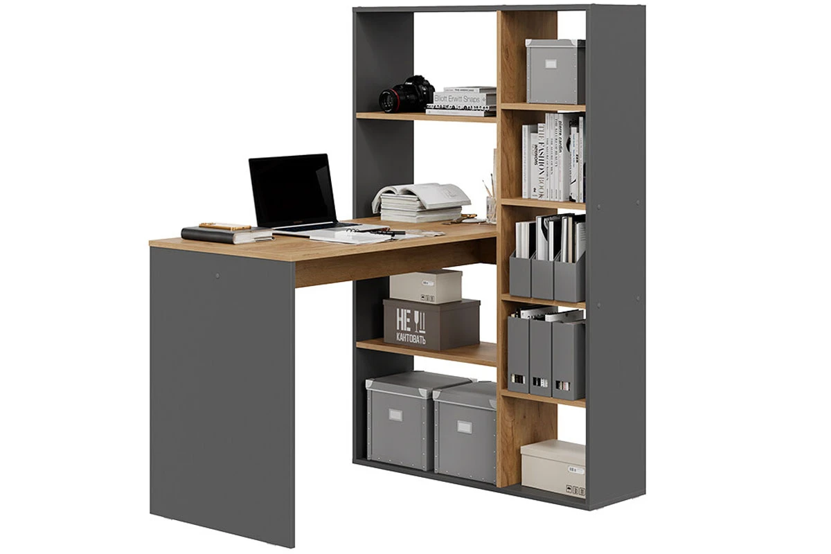 Стол письменный Тип 16 (Графит Серый/Дуб Крафт Золотой) — Мебель-центр Озерцо
