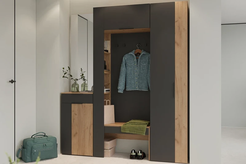 Прихожая Асти № 4 ГН-004 (Дуб крафт золотой/Антрацит) — Мебель-центр Озерцо