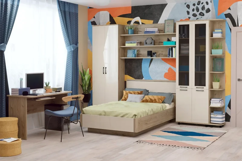 Детская Грейс композиция 5 (Гикори Джексон Светлый/Кашемир Глянцевый) — Мебель-центр Озерцо