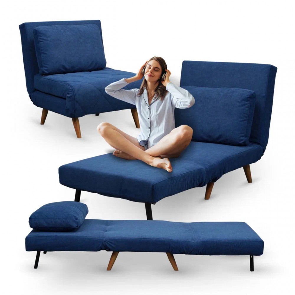 Кресло раскладное DOMM Scandy 83 синий, ноги бежевые — купить в Озерце