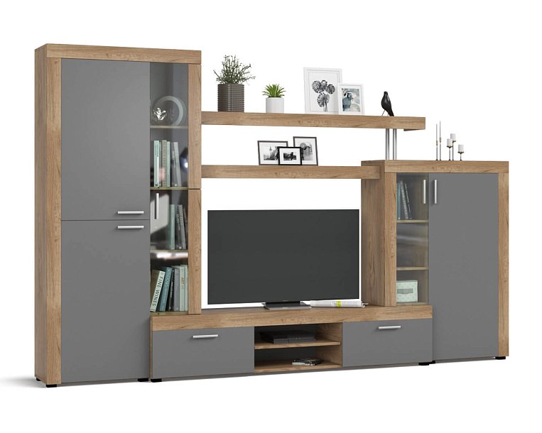 Стенка Монтана Крафт табачный, Серый графит — Мебель-центр Озерцо