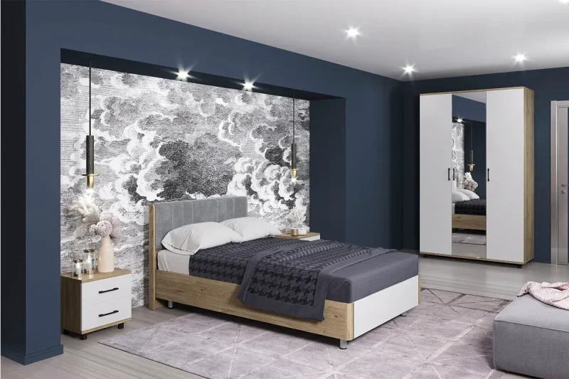 Спальня Грейс комплект 2 (Гикори Джексон Светлый/Белый Бриллиант Глянцевый) - купить в Озерце