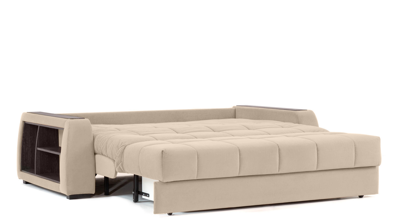 Диван - кровать Domo Pro с полками цвета венге, стежка квадрат, ткань Casanova Milk 180x216 — в мебель-центре Озерцо