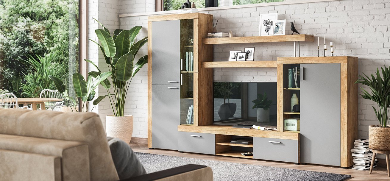 Стенка Монтана Крафт табачный, Серый графит — Мебель-центр Озерцо