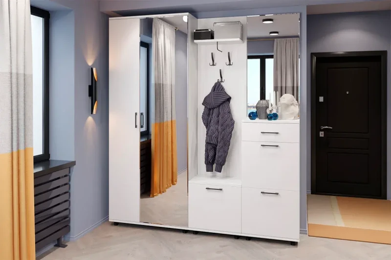 Прихожая Грейс комплект 8 (Снежный Ясень/Белый Бриллиант Глянцевый) — Мебель-центр Озерцо