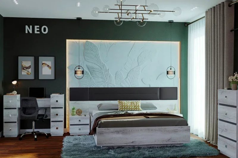 Спальня Neo комплект 4 (Дуб Шавиниган/Антрацит) - купить в Озерце