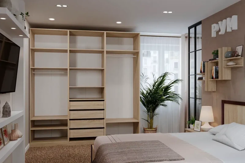 Гардеробная Рум Комплектация 2 без фасадов (Дуб Сонома) — Мебель-центр Озерцо