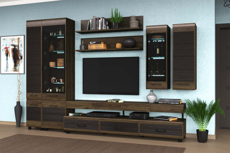 Гостиная Камелия-7 (Гикори Джексон Темный комбинированный) — Мебель-центр Озерцо