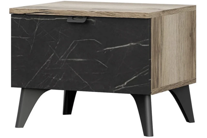 Тумба прикроватная Омега (Дуб делано светлый/камень Пьера черный) ЦРК.ОМГ.04 — Мебель-центр Озерцо