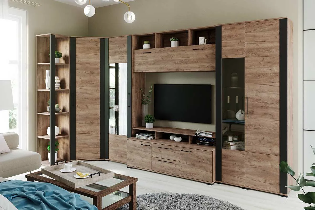 Гостиная Валери (Дуб Табачный/Чёрный) — Мебель-центр Озерцо