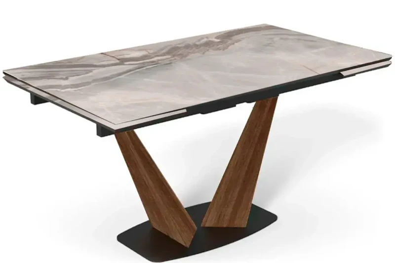 Стол обеденный Вирджиния 1400(2000) (ст. №2 / Стекло Оптивайт с фотопечатью Доломит / МДФ лесной орех / черная / МДФ лесной орех / МДФ черный кварц) - купить в Озерце
