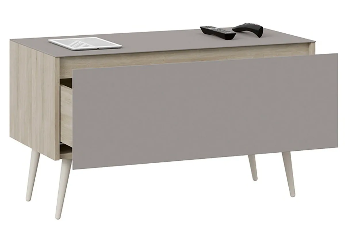 Тумба для теле-и радиоаппаратуры Глосс СМ-319.03.012 с опорами (Баттл Рок/Стекло Светлый Stone(St)/Бежевый) — Мебель-центр Озерцо