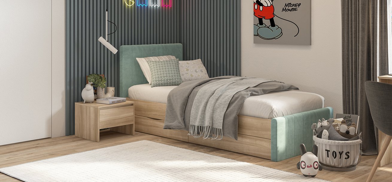 Кровать ЛОФТ Мини Сонома, MONOLIT аква - купить в Озерце