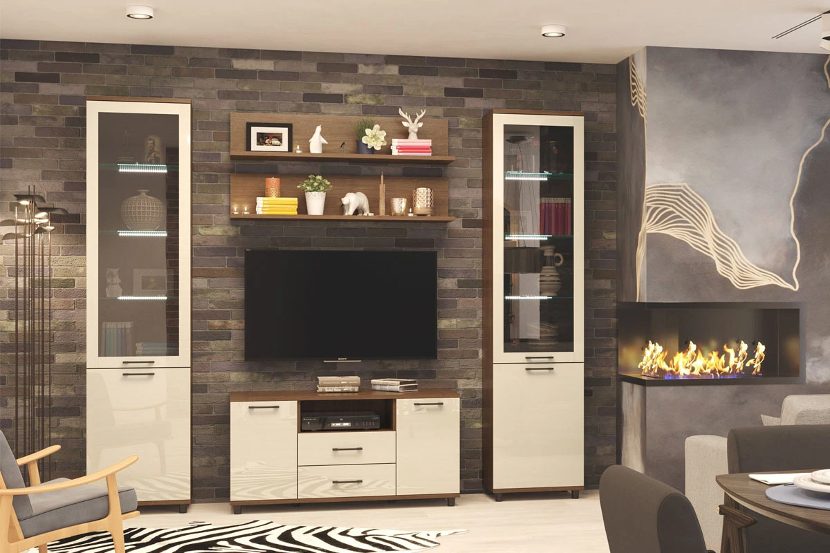 Тумба ТБ-5022-ГТ-КГ (Гикори Джексон Темный/Кашемир Глянцевый) — Мебель-центр Озерцо