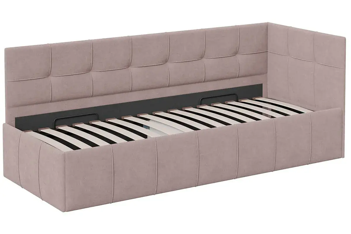 Кровать Грей с мягкой обивкой с ПМ 80х200 Тип 1 (Велюр Galaxy/Серо-бежевый) - купить в Озерце