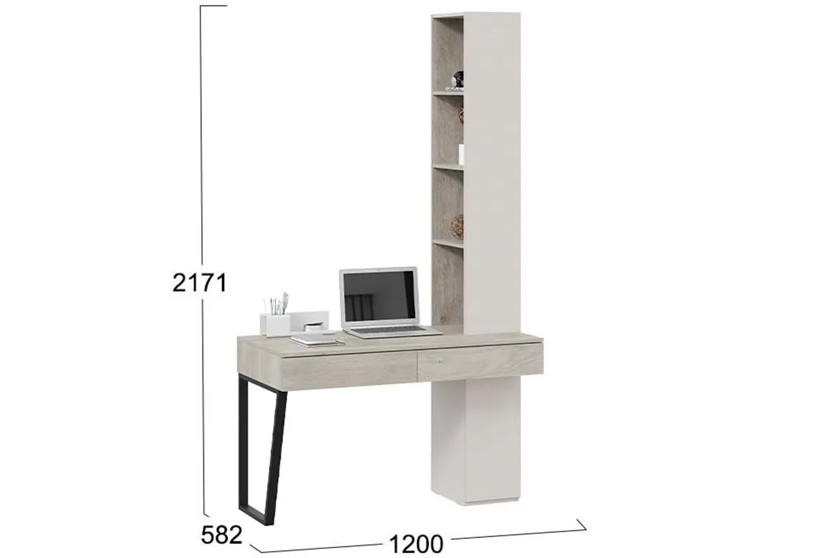 Стол письменный со шкафом Порто СМ-393.15.012 (Кашемир матовый / Баттл рок / Кашемир сатин) — Мебель-центр Озерцо