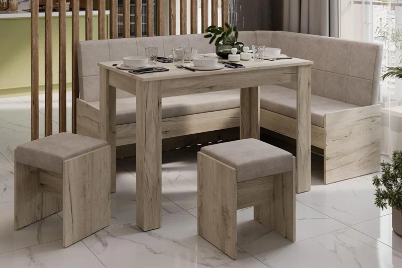 Кухонный уголок Пекин (Дуб крафт серый/Микровелюр Duna Brilliant) - купить в Озерце