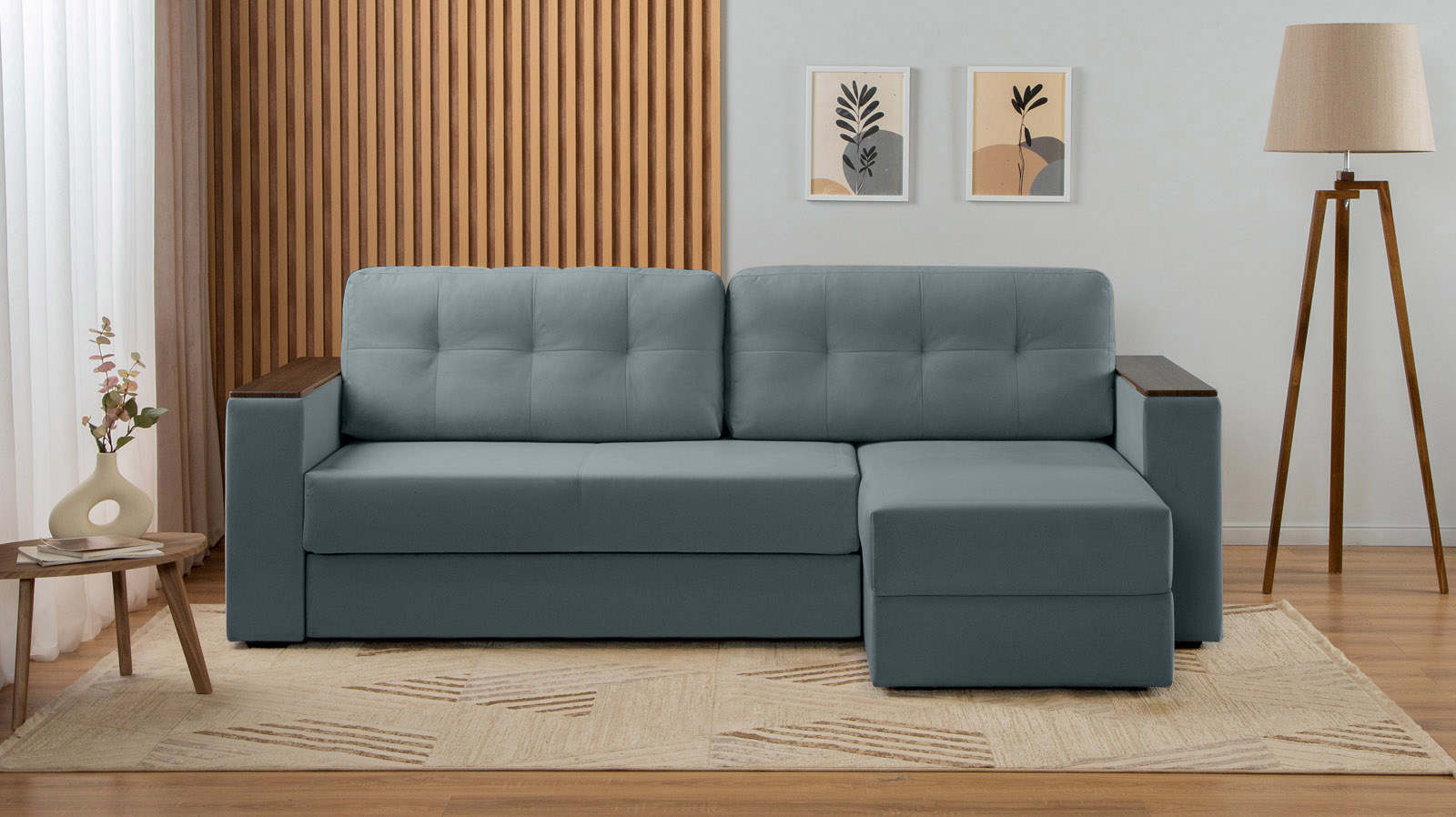 Диван угловой Loko Pro с хранением в подлокотниках, ткань Sky Velvet 18 164x212 — в мебель-центре Озерцо