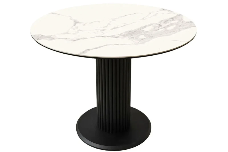 Стол обеденный Византия d 1000 (Стекло с фотопечатью Мрамор Белый/ Рама черная/Металл черный) - купить в Озерце