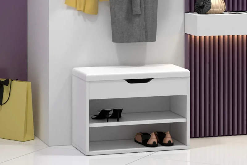 Тумба для обуви Лаки Тип 1 (Белый/Экокожа Белая) — Мебель-центр Озерцо