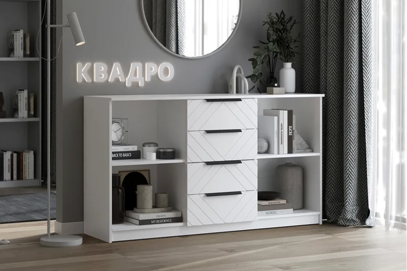 Комод Квадро №1500.6 (Белый / Тальк) — Мебель-центр Озерцо