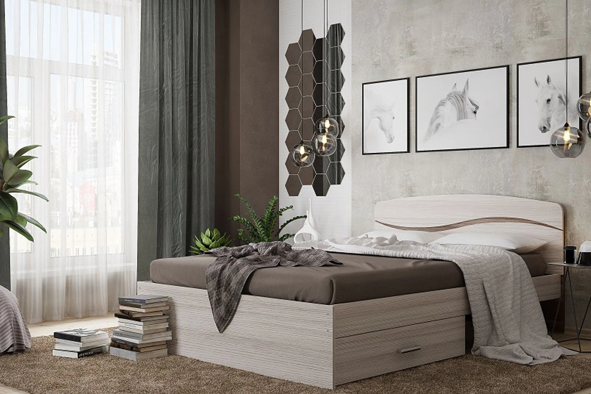 Кровать Валенсия с ящиками 140х200 (Ясень Светлый/Ясень Темный) - купить в Озерце