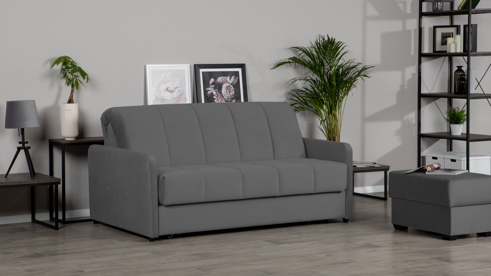 Диван - кровать Domo Pro с узкими подлокотниками, стежка квадрат, ткань Sky Velvet 16 160x216 — купить в Озерце