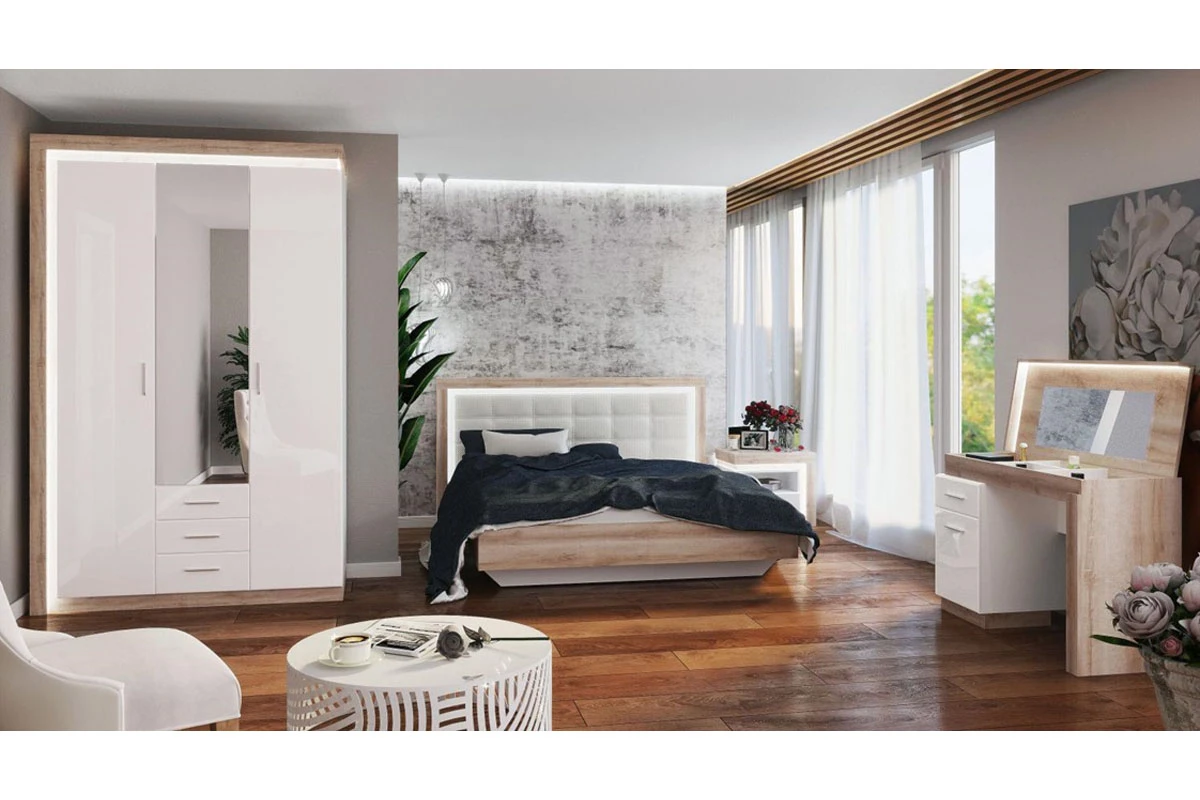 Кровать Люмен 28 с ПМ 160х200 (Дуб сакраменто/Белый снег) - купить в Озерце