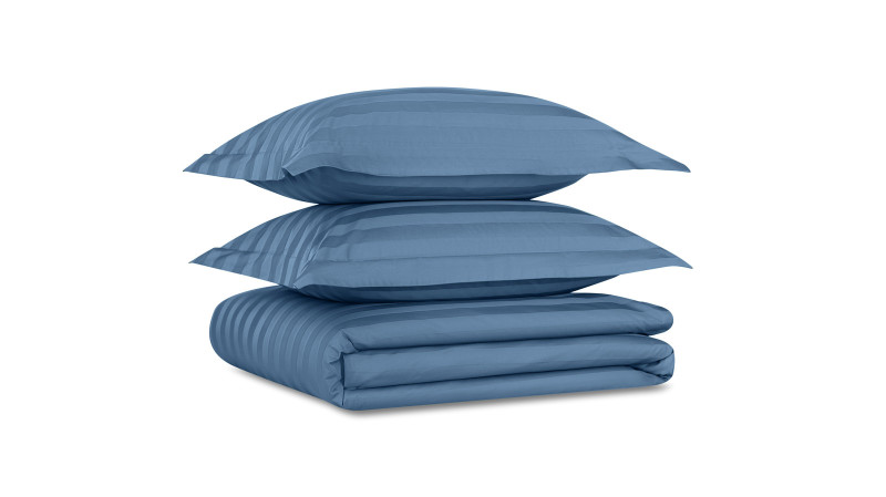 Постельное белье Askona Comfort Stripe 2.0 (евро), цвет: Синий лед 200x220, без простыни в мебель-центре Озерцо